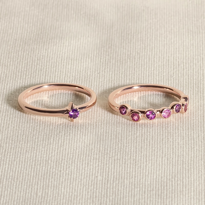 Juliette Maison Natural White Sapphire & Natural Amethyst Ring 10K Rose Gold