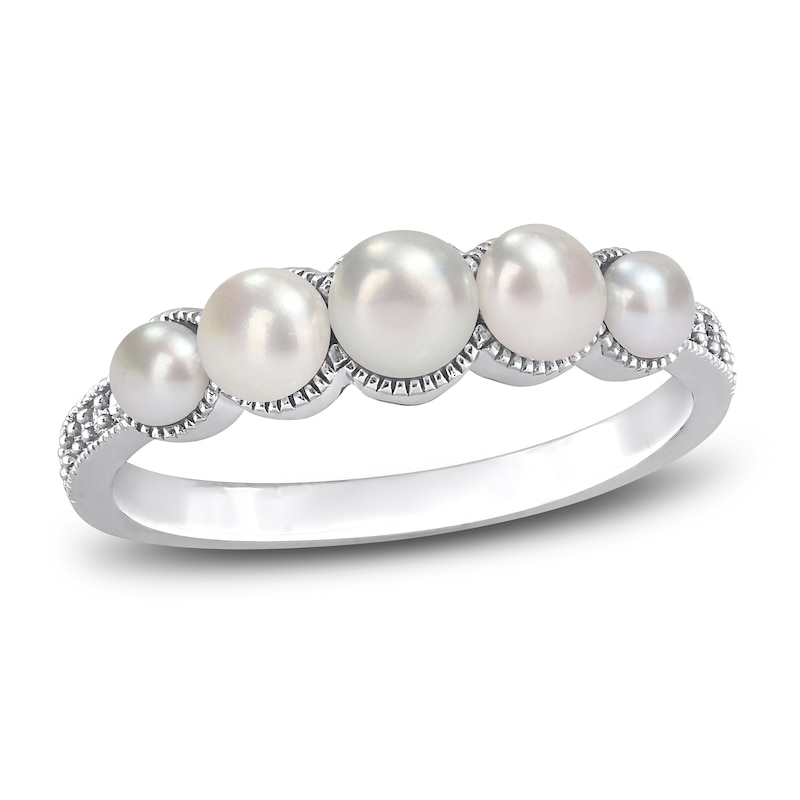 Main Image 1 of Freshwater Cultured Pearl 5-Stone Ring 1/20 ct tw Round 14K White Gold