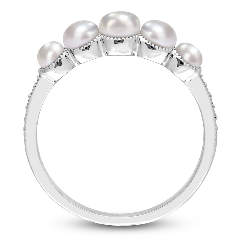 Main Image 3 of Freshwater Cultured Pearl 5-Stone Ring 1/20 ct tw Round 14K White Gold