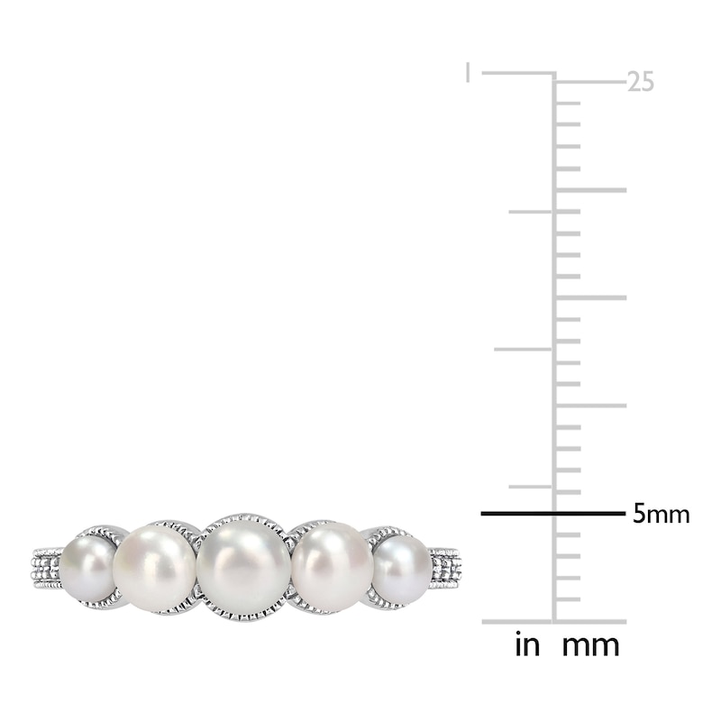 Main Image 4 of Freshwater Cultured Pearl 5-Stone Ring 1/20 ct tw Round 14K White Gold