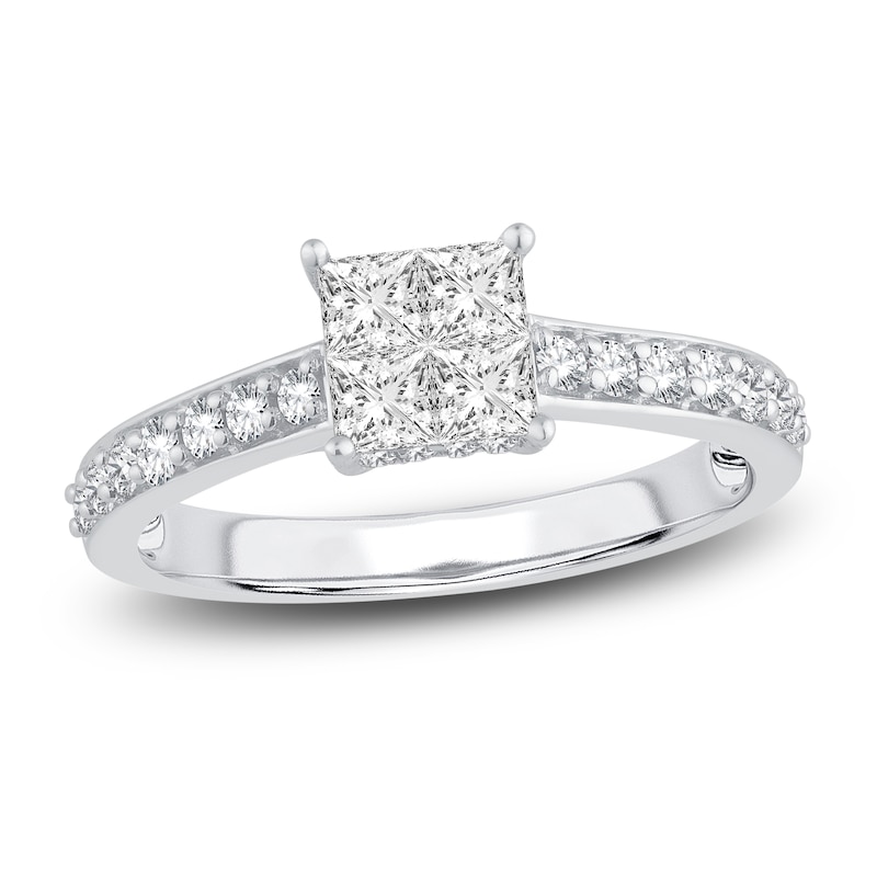 Main Image 1 of Diamond Engagement Ring 7/8 ct tw Princess/Round 14K White Gold