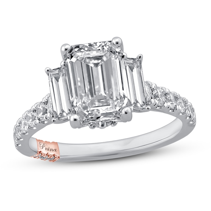 Pnina Tornai Deco Love Diamond Engagement Ring 2-7/8 ct tw Emerald/ Baguette/Round 14K White Gold
