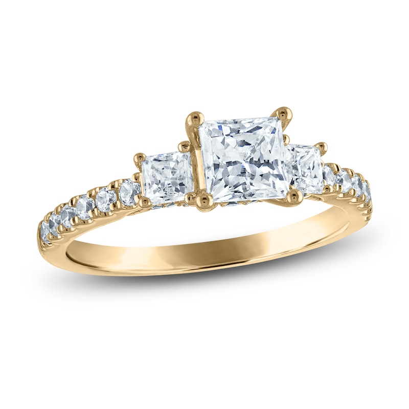 Main Image 1 of Princess & Round-Cut Diamond 3-Stone Engagement Ring 1-1/4 ct tw 14K Yellow Gold