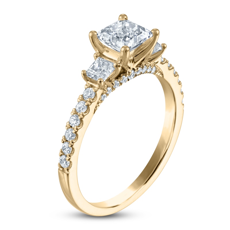 Princess & Round-Cut Diamond 3-Stone Engagement Ring 1-1/4 ct tw 14K Yellow Gold