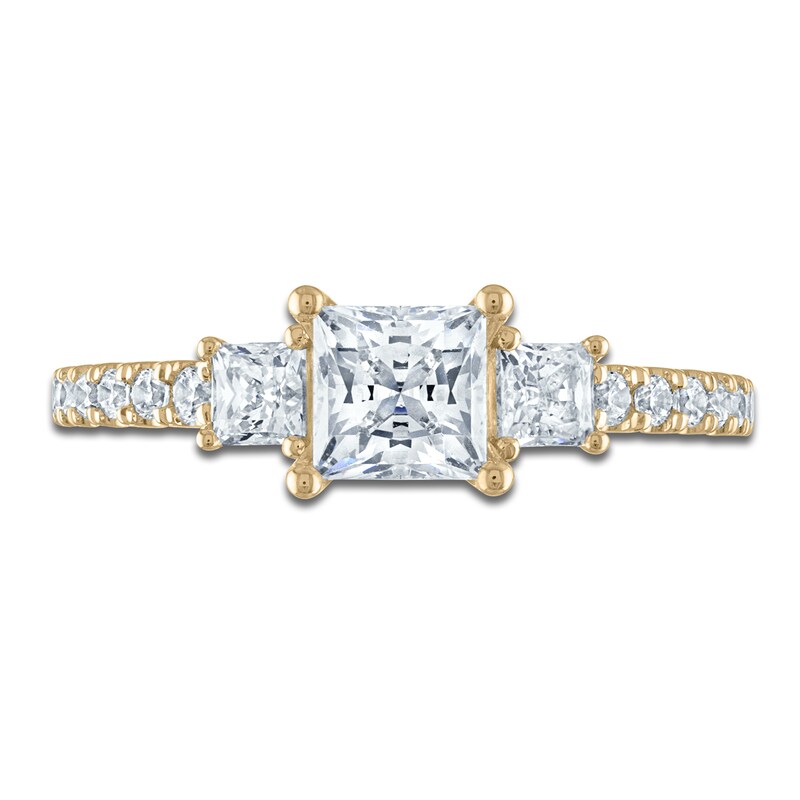 Main Image 3 of Princess & Round-Cut Diamond 3-Stone Engagement Ring 1-1/4 ct tw 14K Yellow Gold