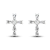 Thumbnail Image 0 of Diamond Cross Stud Earrings 1/8 ct tw Round/Baguette 10K White Gold