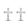 Thumbnail Image 1 of Diamond Cross Stud Earrings 1/8 ct tw Round/Baguette 10K White Gold
