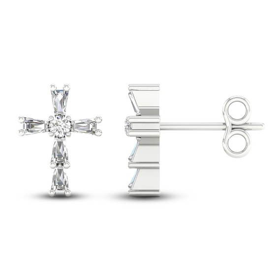 Jared The Galleria Of Jewelry Diamond Cross Stud Earrings 1/8 ct tw Round/Baguette 10K White Gold