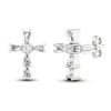 Thumbnail Image 2 of Diamond Cross Stud Earrings 1/8 ct tw Round/Baguette 10K White Gold