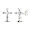 Thumbnail Image 1 of Diamond Cross Stud Earrings 1/8 ct tw Round/Baguette 10K White Gold