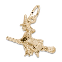 Witch on a Broomstick Charm 14K Yellow Gold