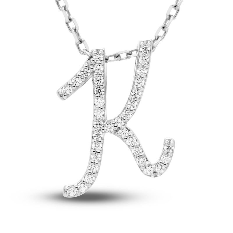 Diamond Initial K Pendant Necklace 1/10 ct tw Round 10K White Gold