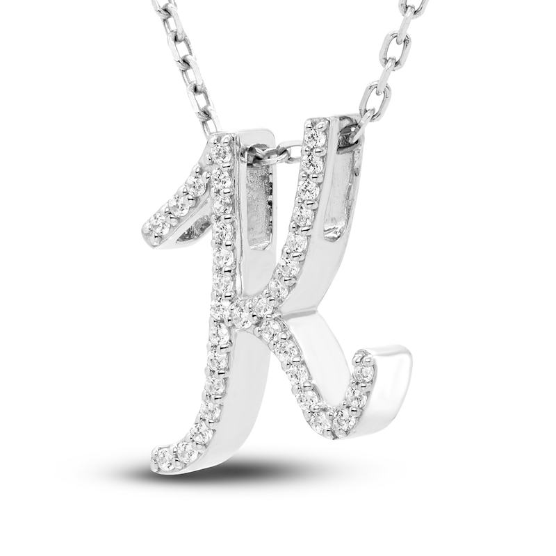 Main Image 2 of Diamond Initial K Pendant Necklace 1/10 ct tw Round 10K White Gold