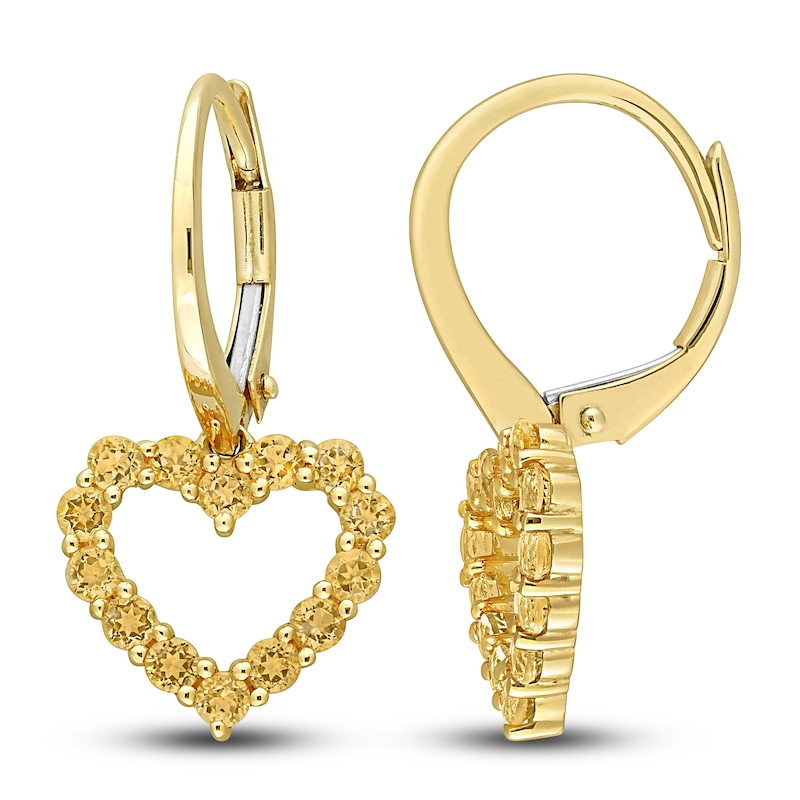 Natural Citrine Heart Dangle Earrings 10K Yellow Gold