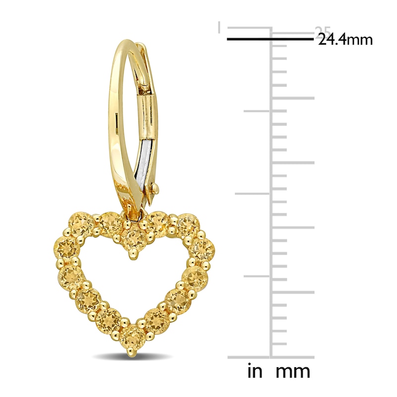 Natural Citrine Heart Dangle Earrings 10K Yellow Gold