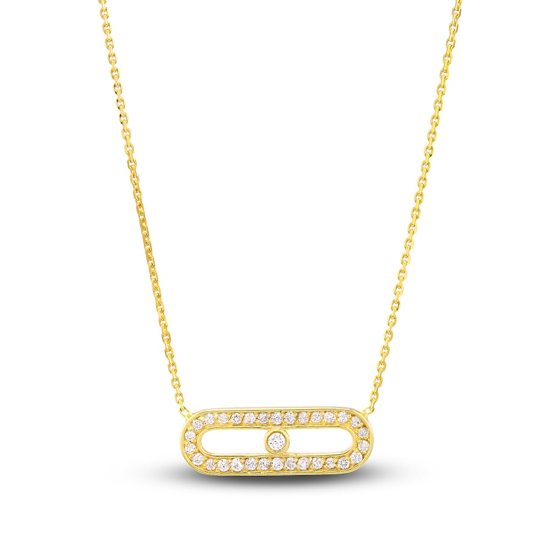 14K Yellow-White Paper Clip Chain Necklace with Diamond Stations