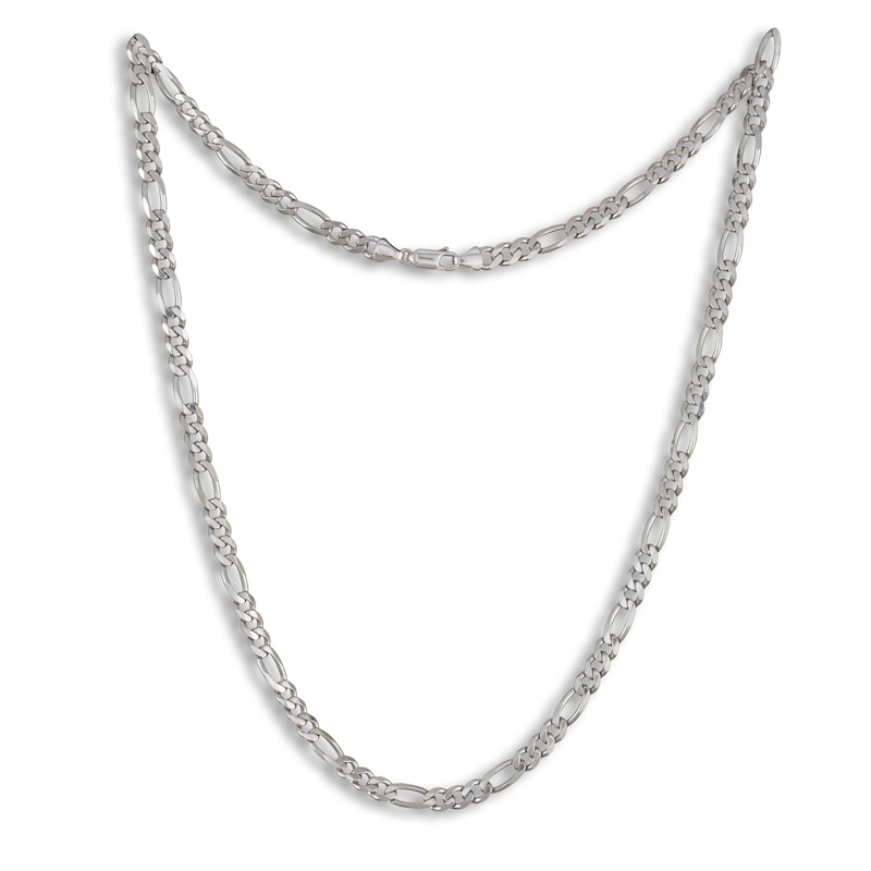 Solid Figaro Chain Necklace 14K White Gold 22" 5.35mm