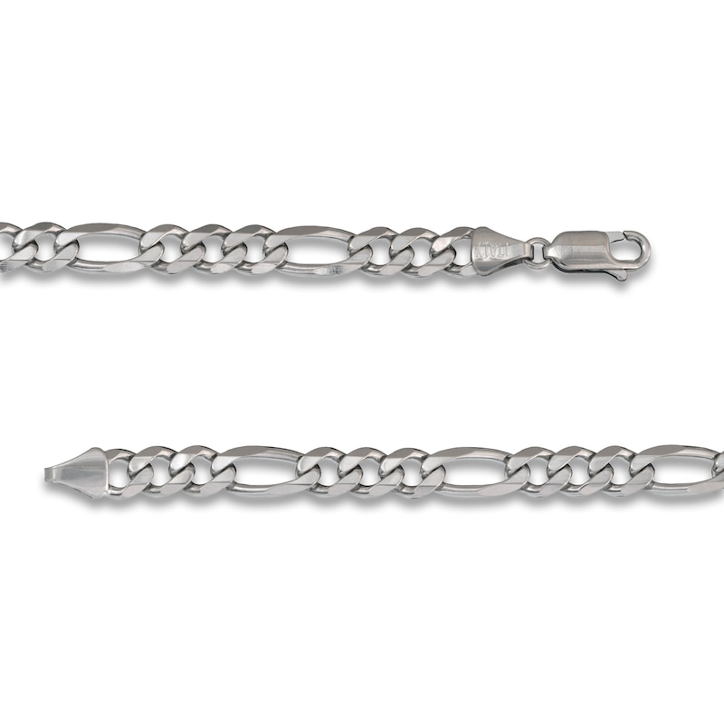 Solid Figaro Chain Necklace 14K White Gold 22" 5.35mm