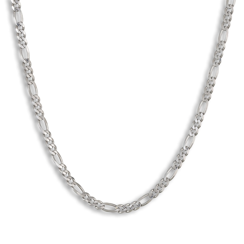 Solid Figaro Chain Necklace 14K White Gold 22" 5.35mm