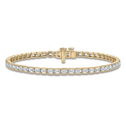 Lab-Created Diamond Tennis Bracelet 5-1/5 ct tw Emerald-cut 14K Yellow Gold 7&quot;