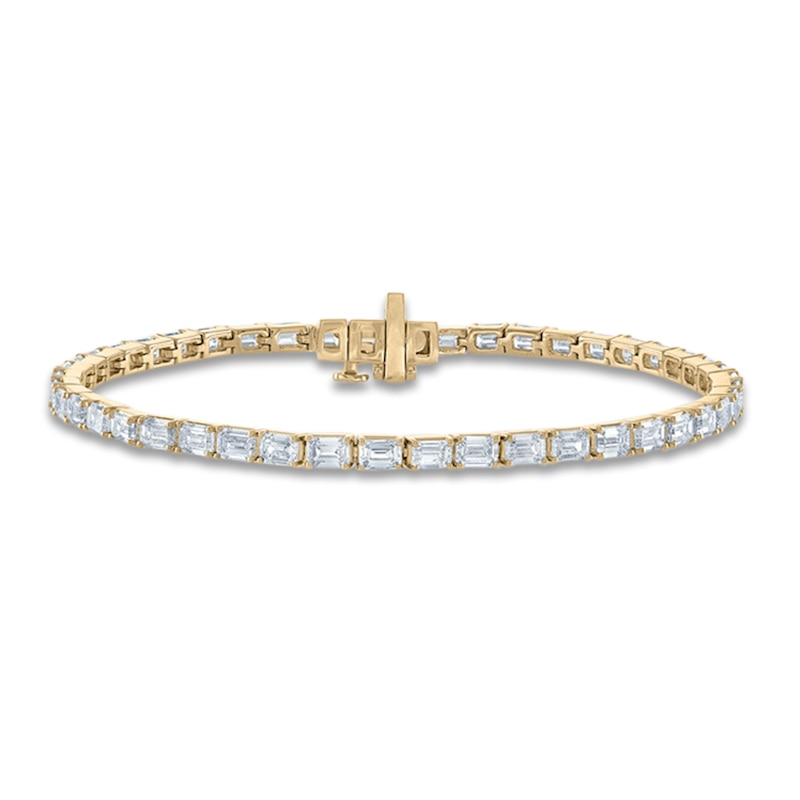 Lab-Grown Diamond Tennis Bracelet 5-1/5 ct tw Emerald-cut 14K Yellow Gold 7"