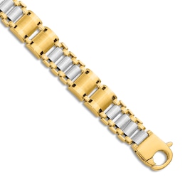 Men's Brushed Link Bracelet 14K Two-Tone Gold 8.5&quot;