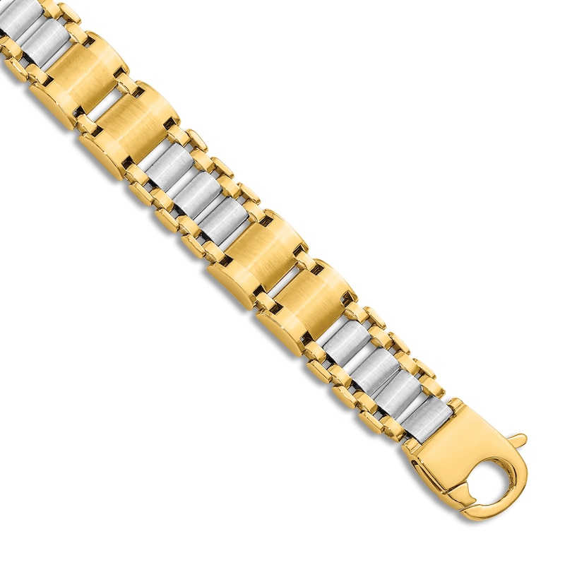 Men's Solid Brushed Link Bracelet 14K Two-Tone Gold 8.5"