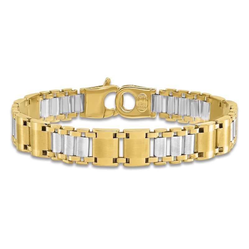 Main Image 3 of Men's Solid Brushed Link Bracelet 14K Two-Tone Gold 8.5"