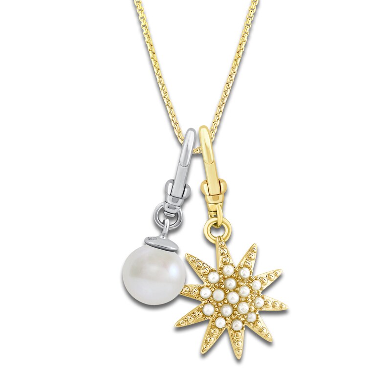 Main Image 1 of Charm'd by Lulu Frost Freshwater Cultured Pearl Star & Birthstone Charm 18" Box Chain Necklace Set 10K Two-Tone Gold