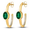 Thumbnail Image 2 of Natural Emerald Hoop Earrings 1/5 ct tw Diamonds 14K Yellow Gold