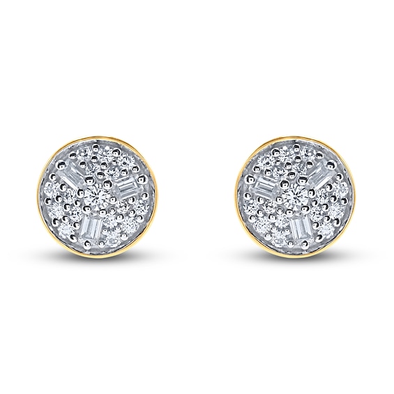 Jared The Galleria Of Jewelry Diamond Stud Earrings 1/6 ct tw Round/Baguette 14K Yellow Gold