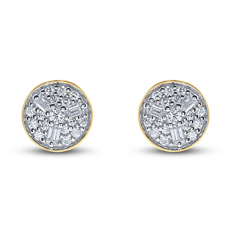 Main Image 1 of Diamond Stud Earrings 1/6 ct tw Round/Baguette 14K Yellow Gold