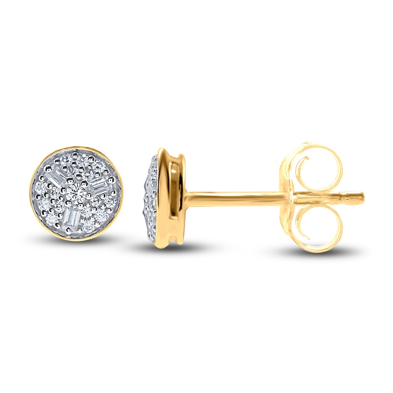 Main Image 2 of Diamond Stud Earrings 1/6 ct tw Round/Baguette 14K Yellow Gold