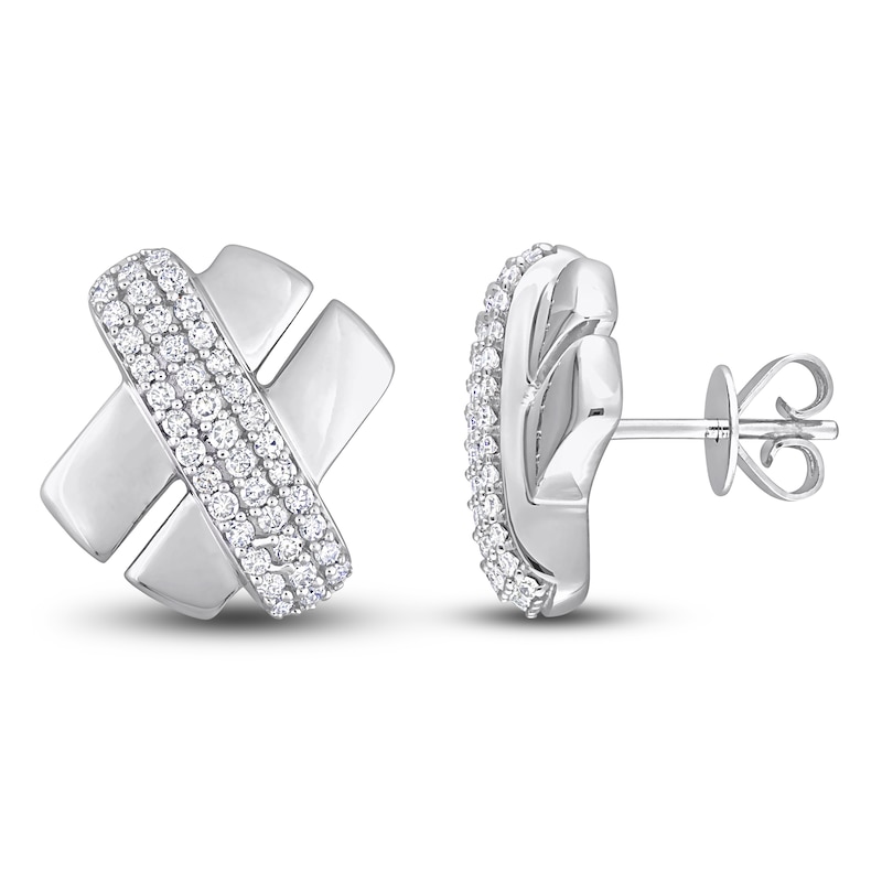 Main Image 1 of Y-Knot Diamond Stud Earrings 3/8 ct tw Round 14K White Gold