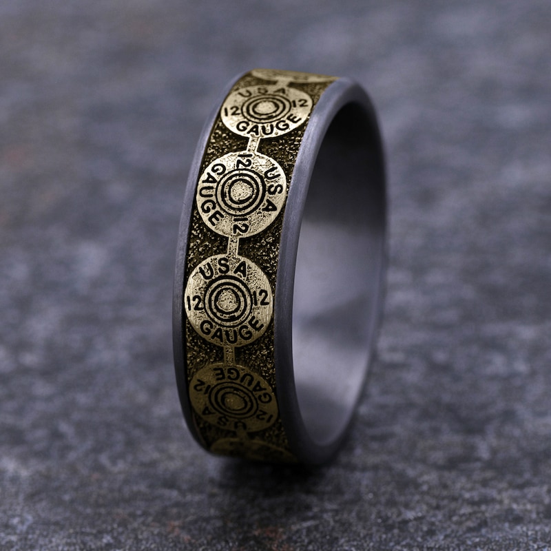 Main Image 4 of Men's Bullet Wedding Band 14K Yellow Gold/Tantalum 7.5mm
