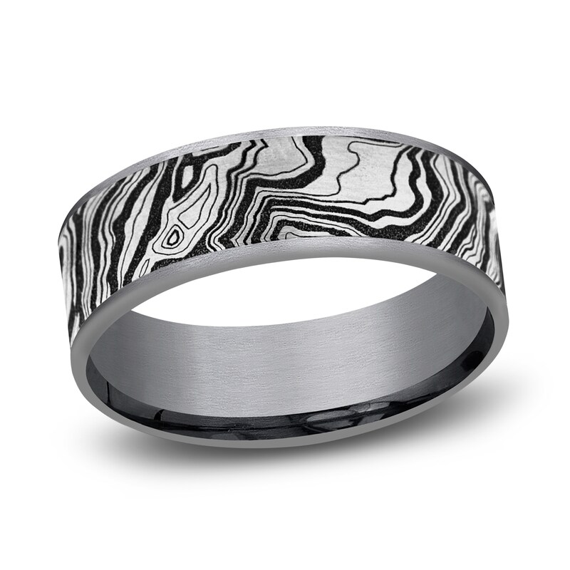 Men's Topography Print Wedding Band Tantalum/Titanium 7.5mm