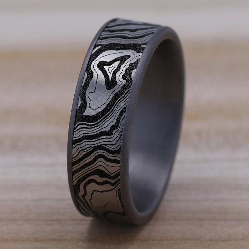 Men's Topography Print Wedding Band Tantalum/Titanium 7.5mm