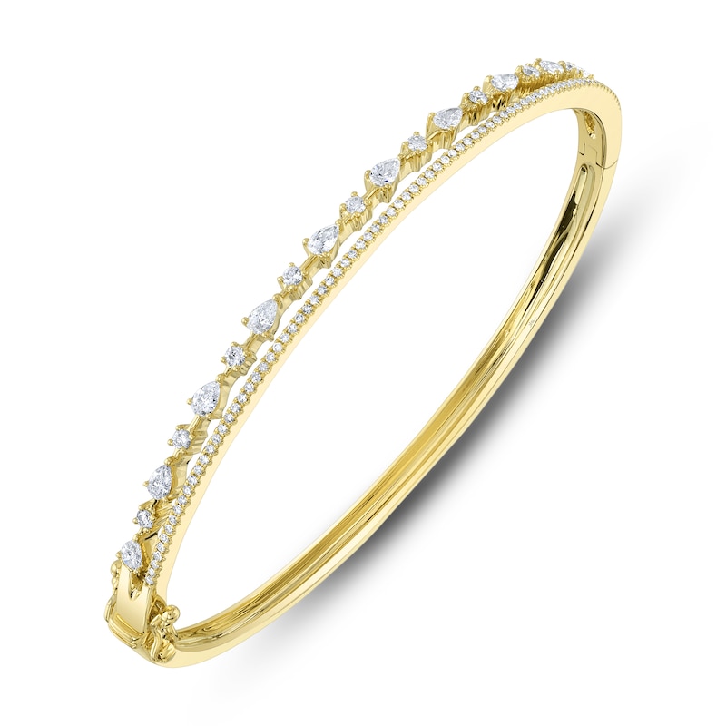Shy Creation Diamond Bangle Bracelet 7/8 ct tw Round/Pear 14K Yellow Gold SC55025103ZS