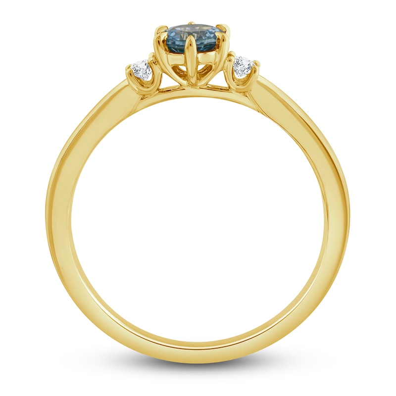 Montana Blue Round-Cut Natural Sapphire Ring 1/15 ct tw Diamonds 14K Yellow Gold
