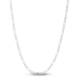 Solid Figaro Chain Necklace 14K White Gold 24" 3.0mm