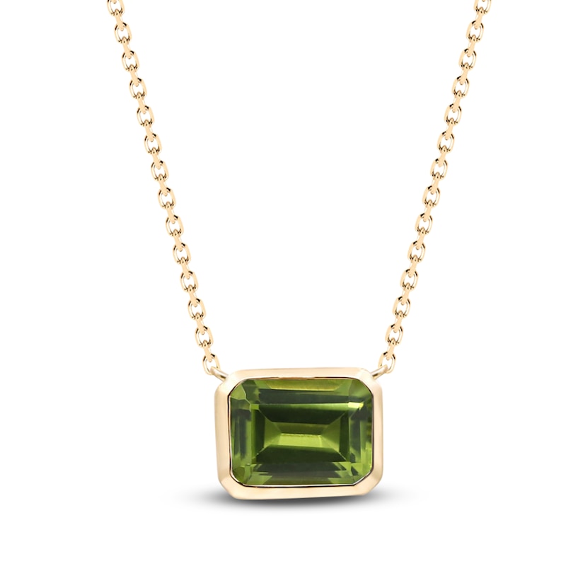 Genuine Green Peridot Necklace Set in 14K Solid Gold Peridot / White Gold