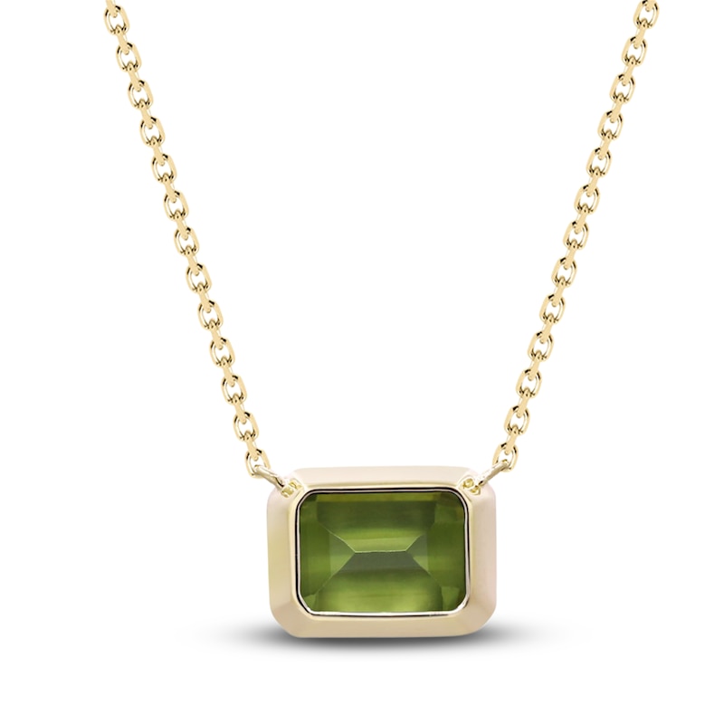 Main Image 3 of Natural Peridot Necklace 1/20 ct tw Diamonds 14K Yellow Gold 18"