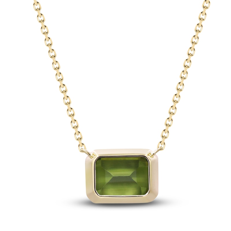 Natural Peridot Necklace 1/20 ct tw Diamonds 14K Yellow Gold 18"