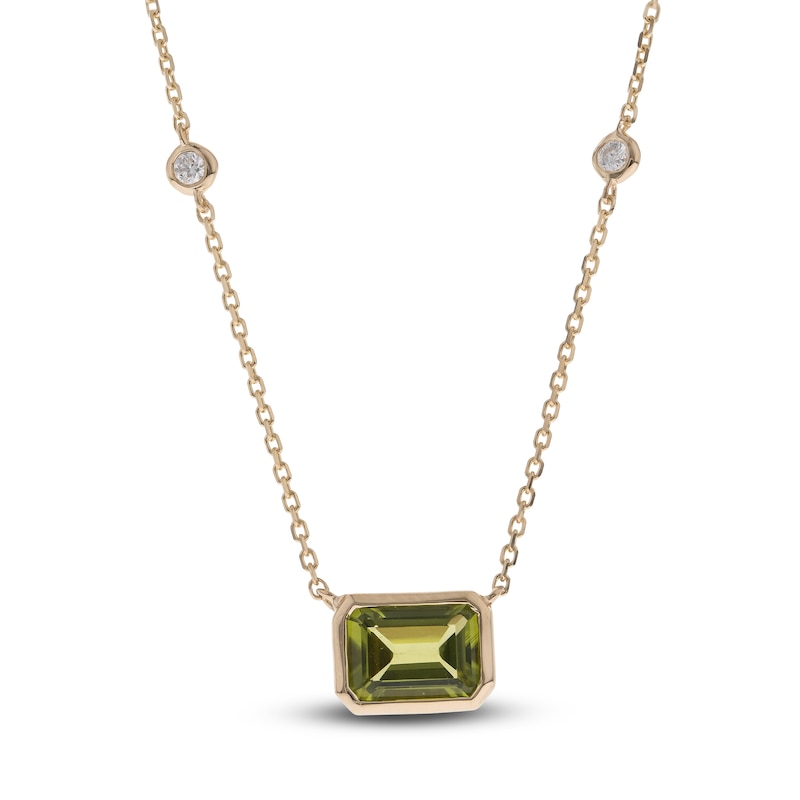 Natural Peridot Necklace 1/20 ct tw Diamonds 14K Yellow Gold 18"