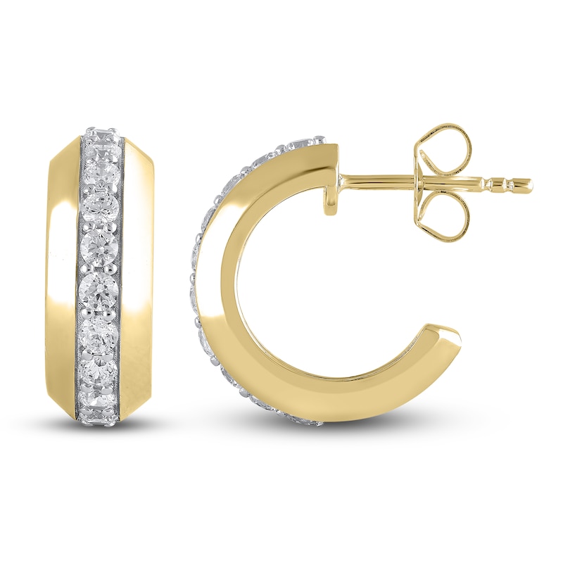 Main Image 1 of Diamond Hoop Earrings 3/4 ct tw Round 14K Yellow Gold