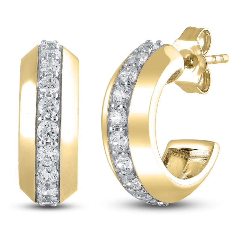 Main Image 2 of Diamond Hoop Earrings 3/4 ct tw Round 14K Yellow Gold