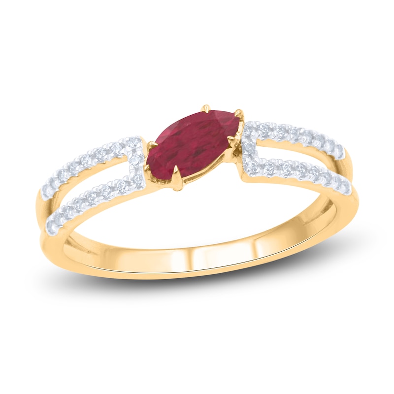 Natural Ruby Ring 1/ ct tw Diamonds 14K Yellow Gold