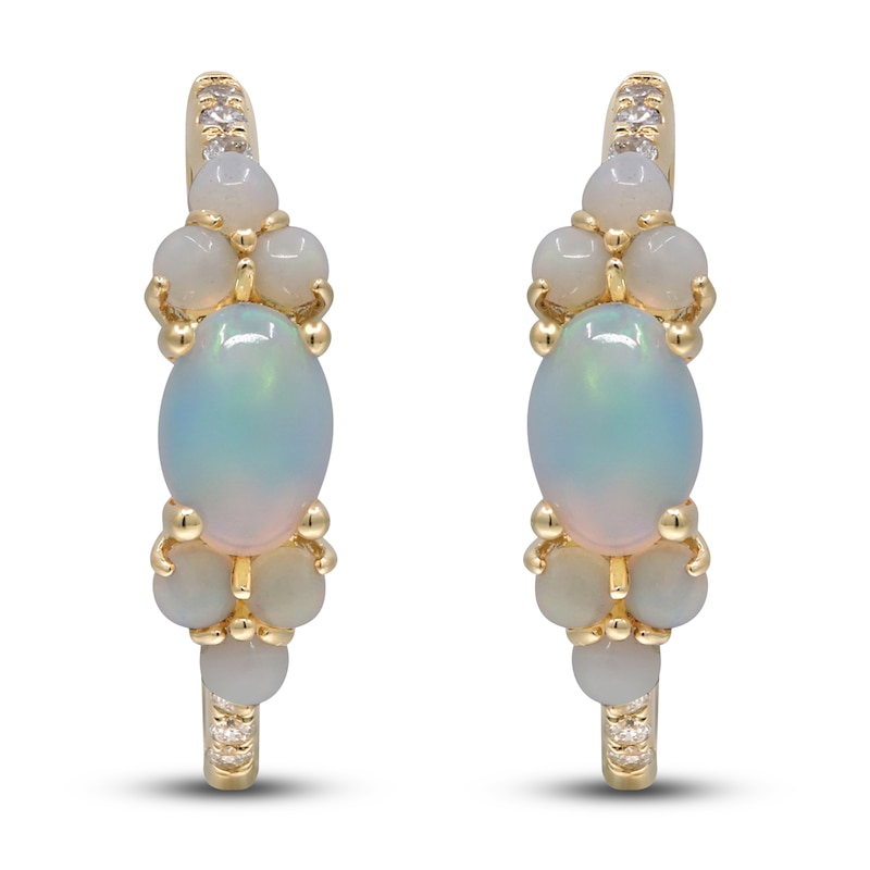 Natural Opal & Diamond Hoop Earrings 1/10 ct tw 14K Yellow Gold