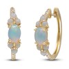 Thumbnail Image 2 of Natural Opal & Diamond Hoop Earrings 1/10 ct tw 14K Yellow Gold