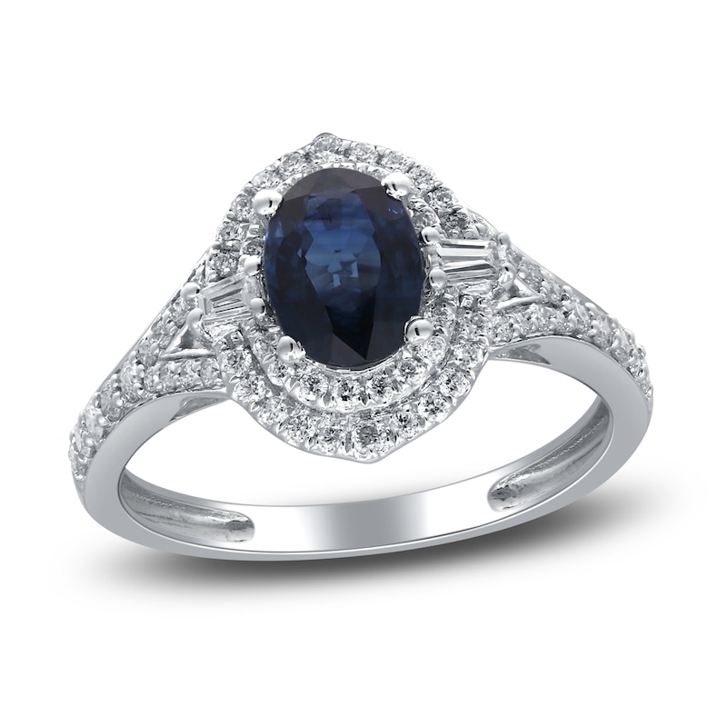 Main Image 1 of Natural Blue Sapphire & Diamond Ring 3/8 ct tw 14K White Gold